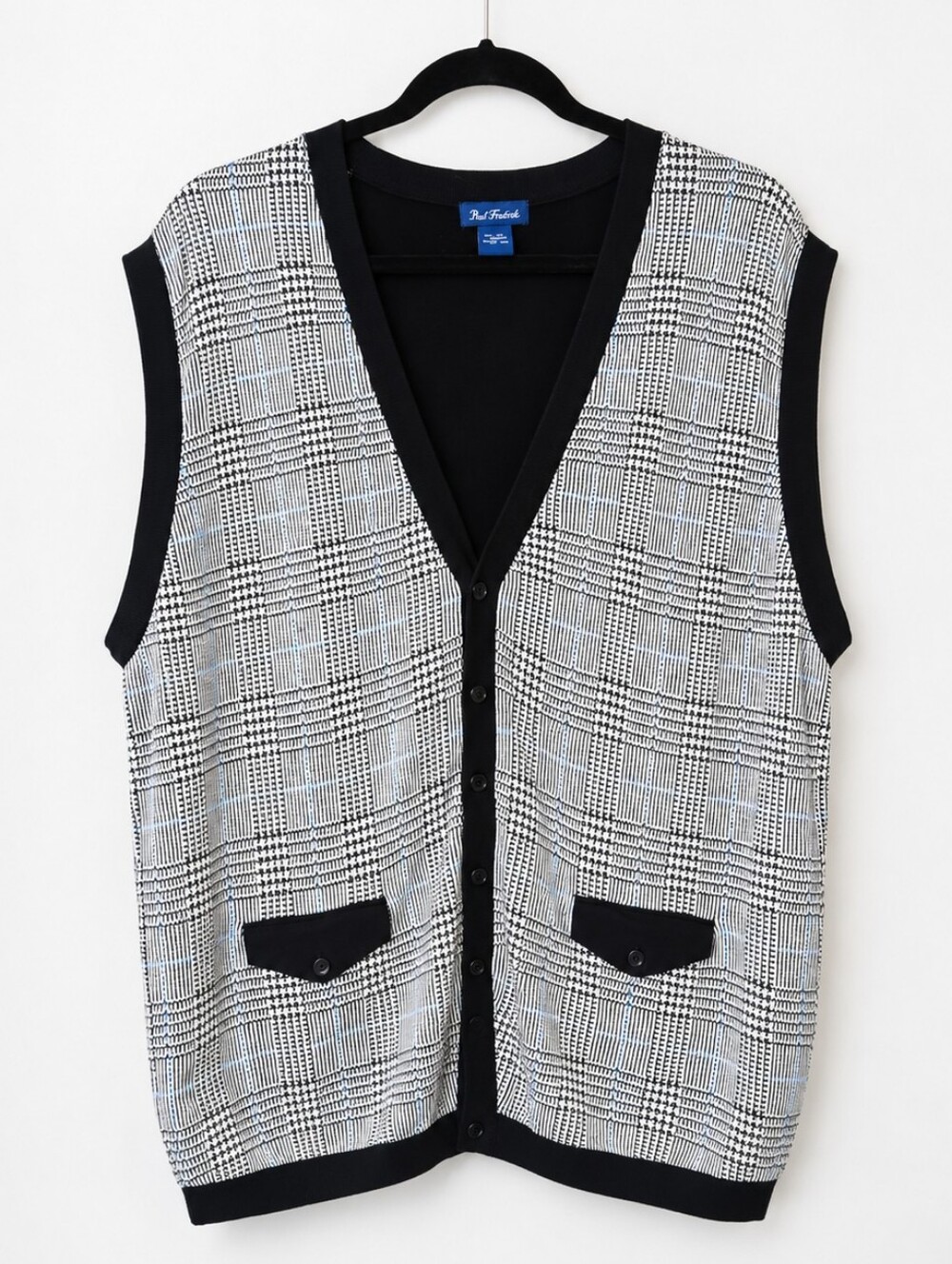 Paul Fredrick Silk Cotton Glen Plaid Sweater Vest Cardigan XL Preppy Grandpacore